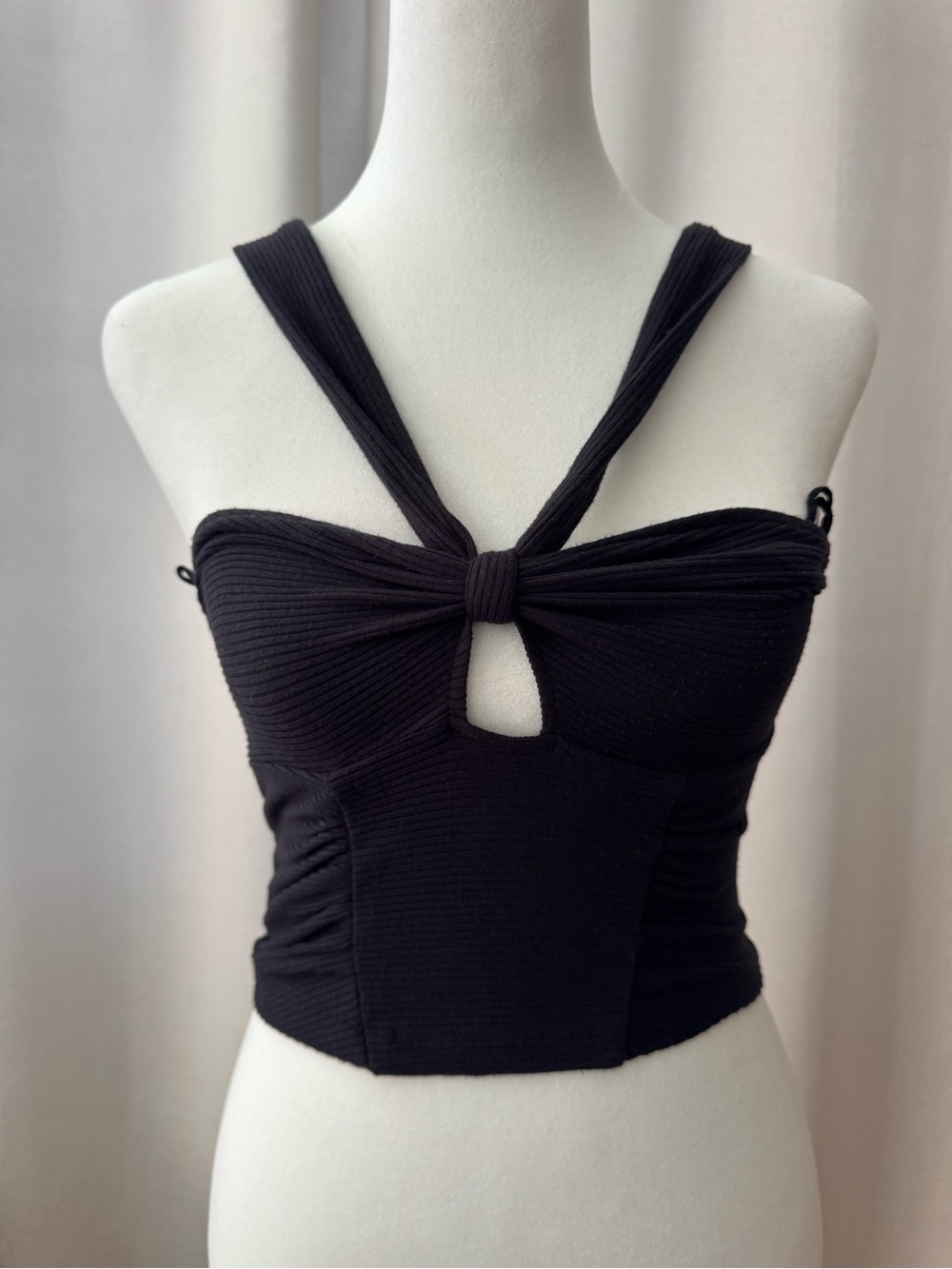 Urban Outfitters Black Knot-Front Ribbed Crop Top